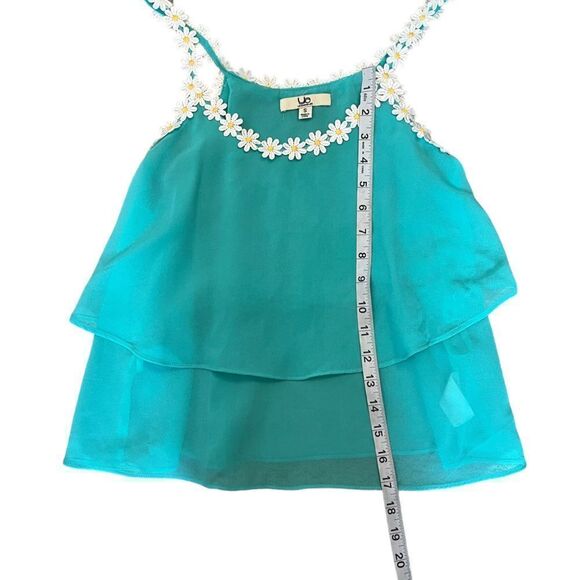 Light Green Floral Trim Lightweight Scoop Neck Flowy Chiffon Tiered Tank Top S - Picture 5 of 8